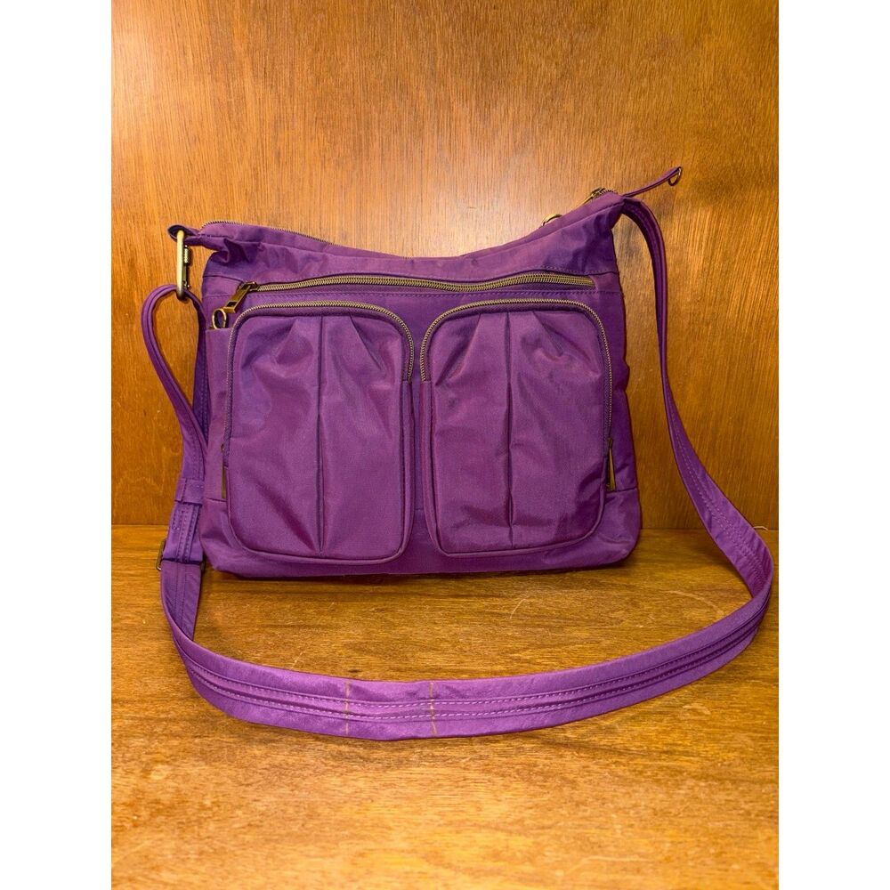 Travelon Purple Anti-Theft Double Zip Crossbody Bag RFID Bocking, sz 14 x10 x 3 - Picture 6 of 16
